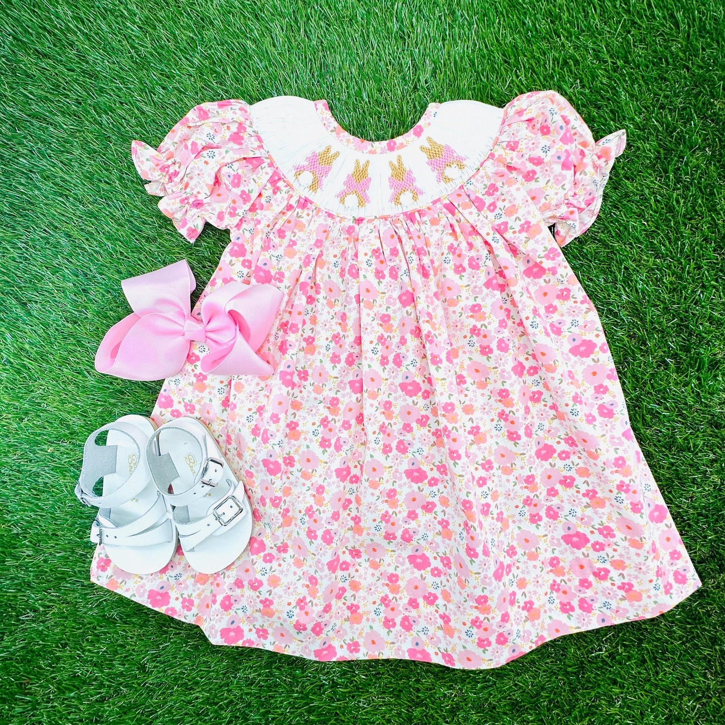 GSD3406 Baby Girls Easter Bunny Flower Romper Preorder