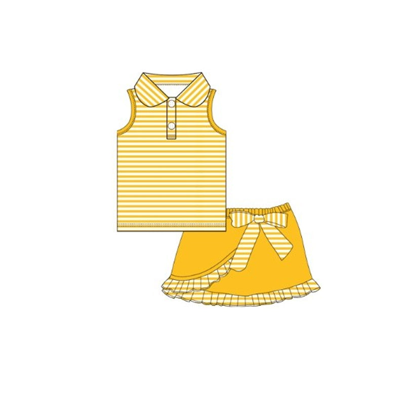 GSD3407 Baby Girls Yellow Striped Top With Skirt Set Preorder