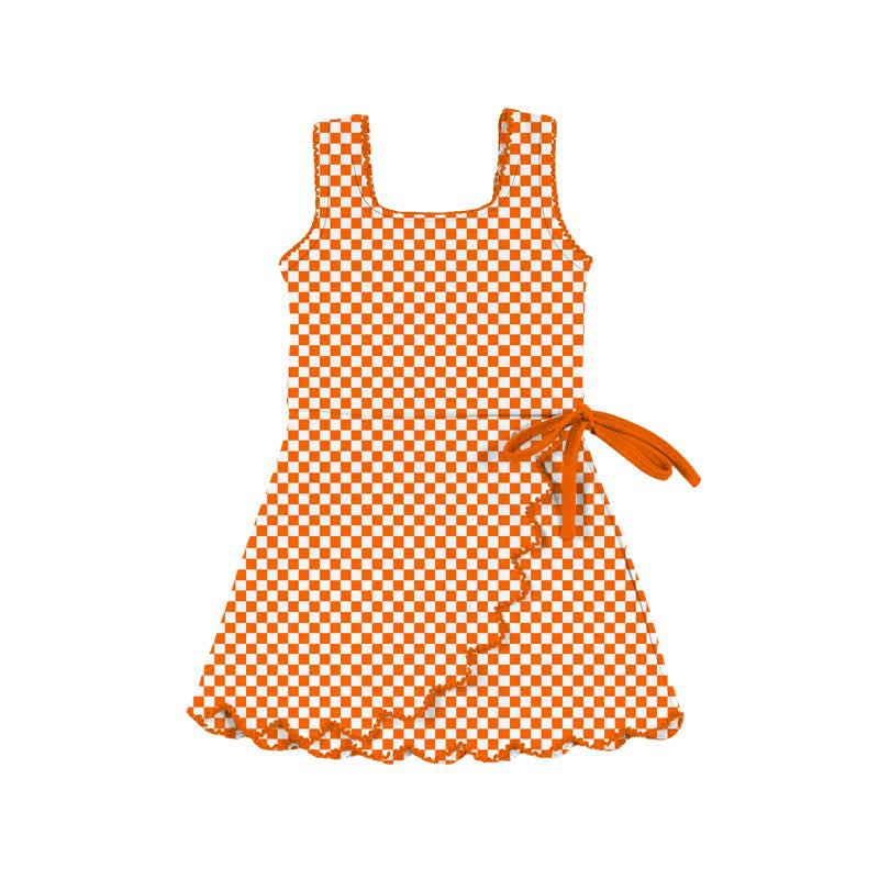 GSD3428 Baby Girls Orange Checked Sleeveless Active Dress Preorder