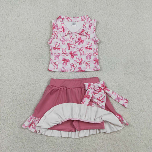 GSD3480 Baby Girls Bow  Polo Top With Skirt Active Set