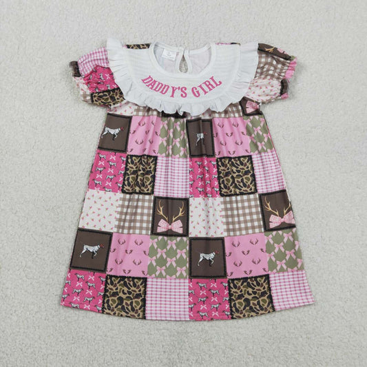 GSD3484 Daddy's Girl Hunting Camo Bow Patch Short Sleeve Smocked Dress