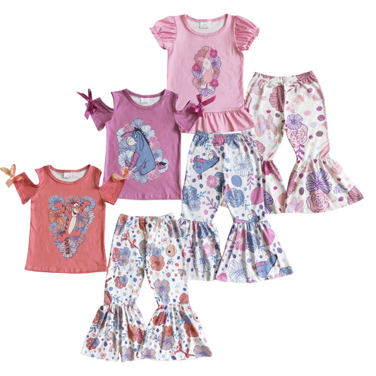 Sibling Baby Girls Cartoon Friends Animal Bell Bottom Pants Outfit