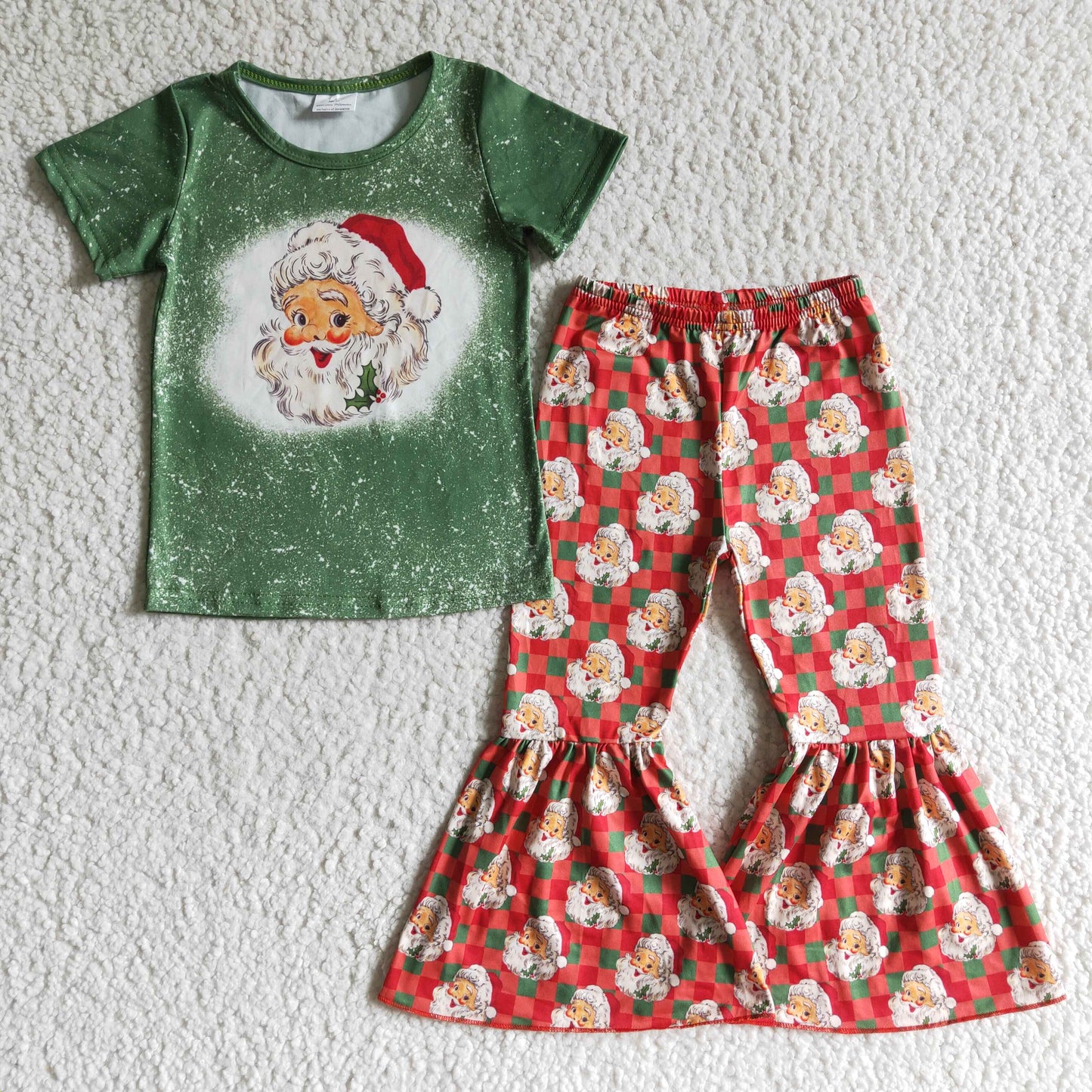 Sibling Baby Girls  Christmas Santa Bell Bottom Pants Set/ Romper