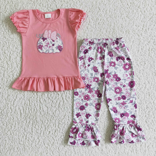 Baby Girls Cute Embroidery Floral Pumpkin Ruffle Pants Outfit