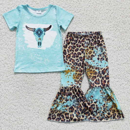 Baby Girls Western Turquoise Skull Bell Bottom Pants Outfit On Sale