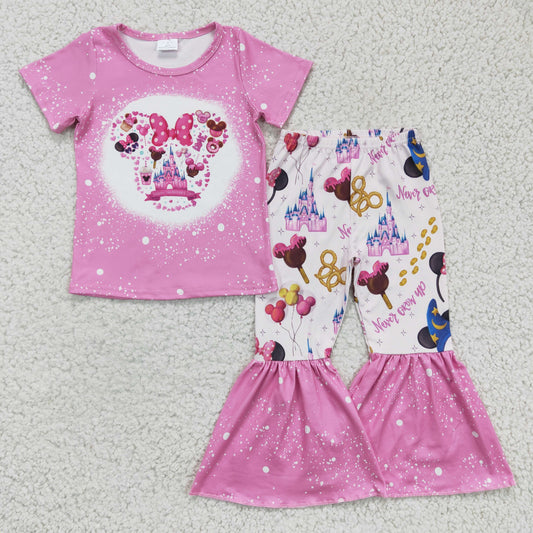 Kids Girls Cartoon Mouse Pink Bell Bottom Pants Set On Sale