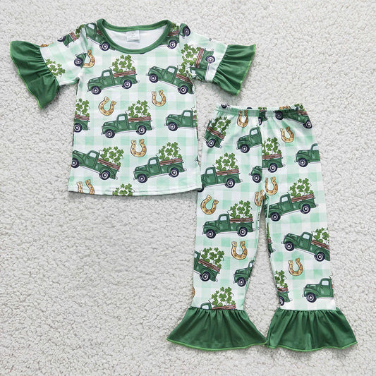 Sibling Baby Girls Boys St Patrick Day Truck Short Sleeve Pajama Set