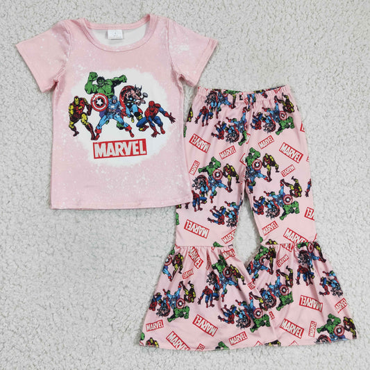 Green Man Hero Pink Shirt Bell Bottom Pants Girls Outfits