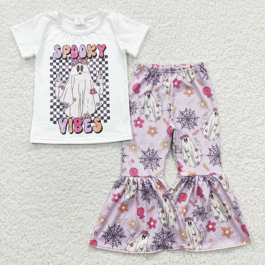 GSPO0606 USA Shop Girls Halloween Spooky Bell Bottom Pants Outfit