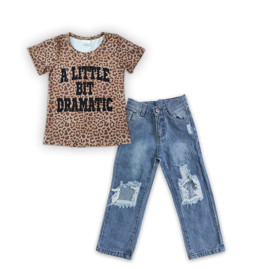 Leopard Top Denim Pants Set