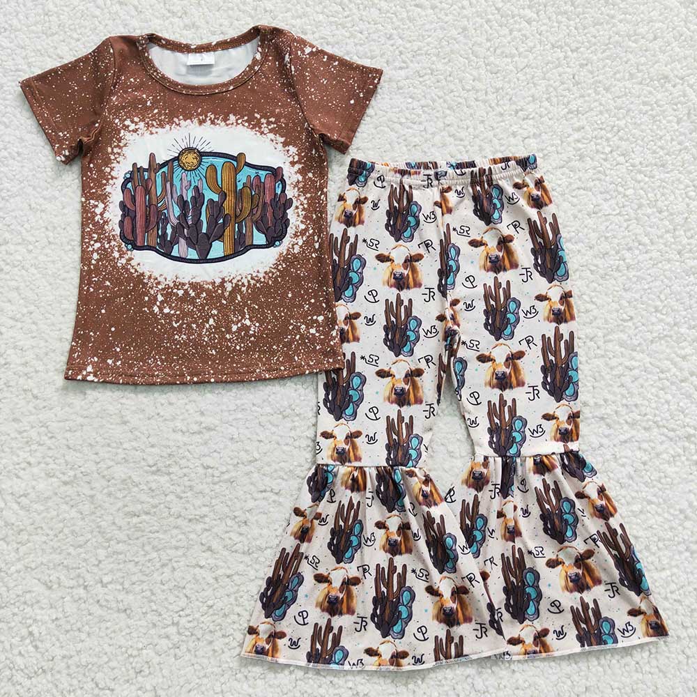 Sibling Baby Girls Western Cowgirls Bell Bottom Pants Outfit