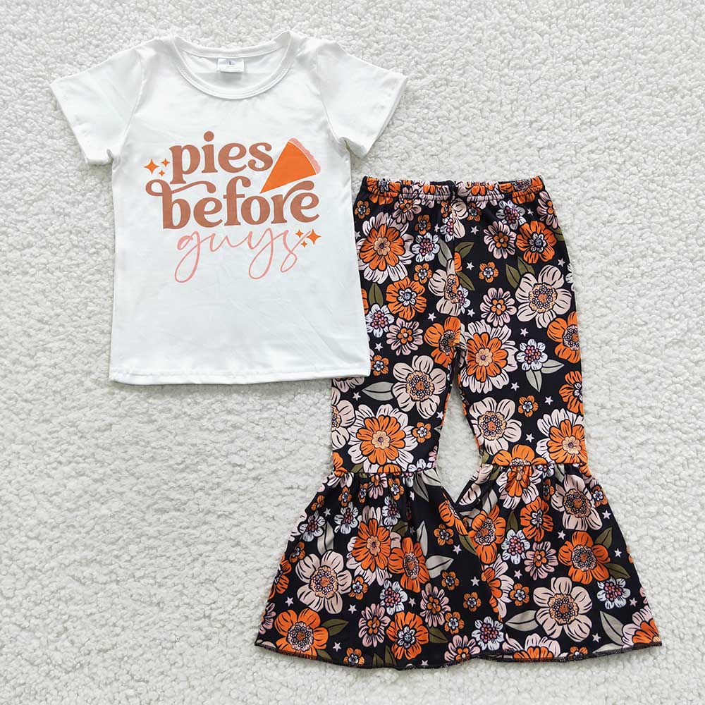 Sibling Baby Girls Pies Thanksgiving Shirt Bell Pants Outfits Sets