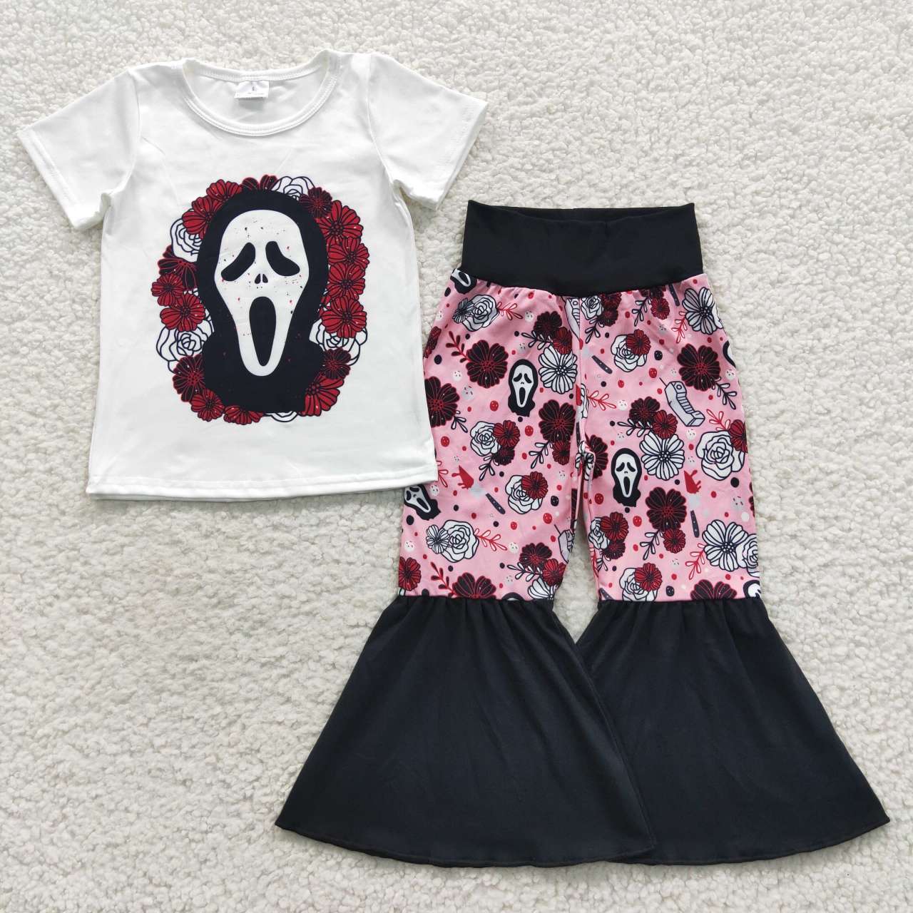 Kids Girls Sibling Halloween Little Boo Spooky Bell Bottom Pants Outfit