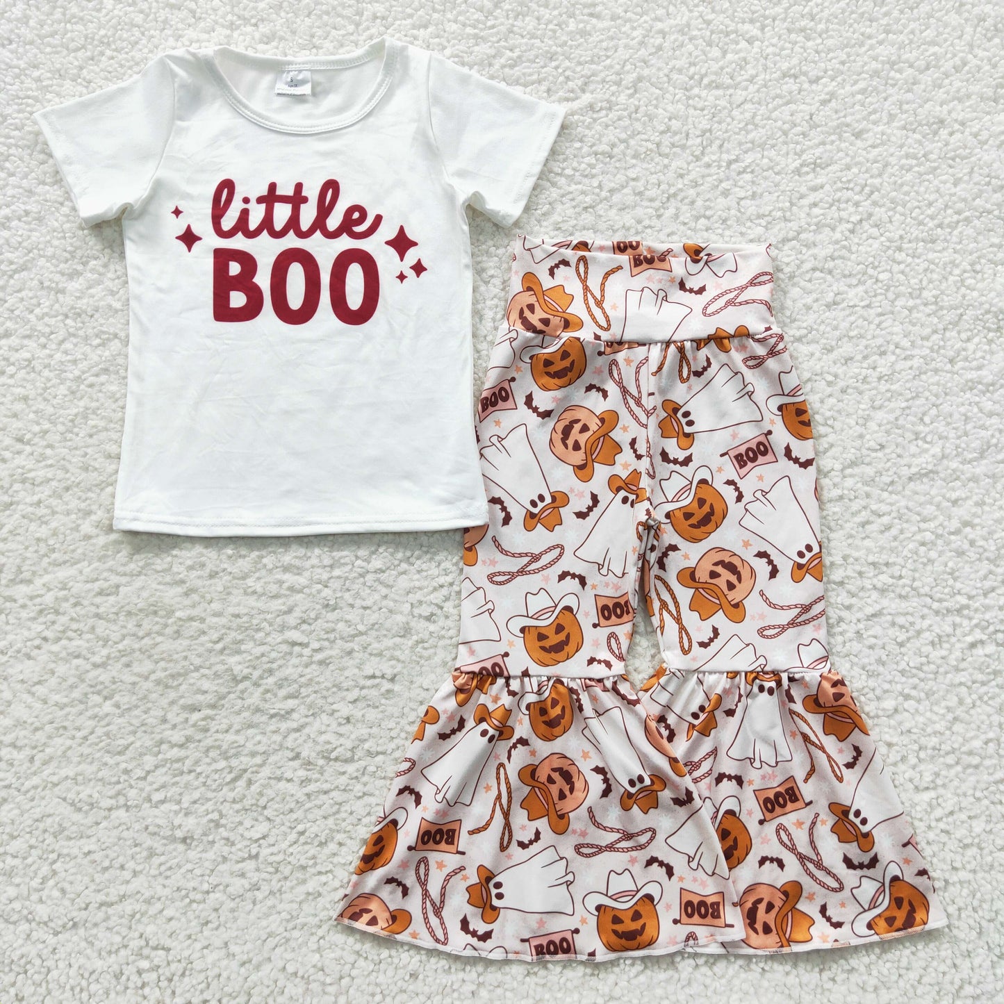 Kids Girls Sibling Halloween Little Boo Spooky Bell Bottom Pants Outfit