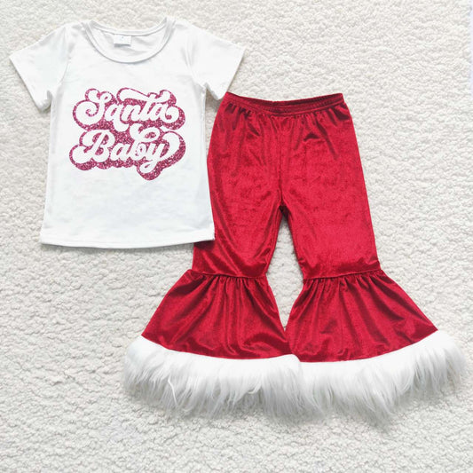 Baby Girls Christmas Santa Baby Velvet Fur Pants Clothes Sets