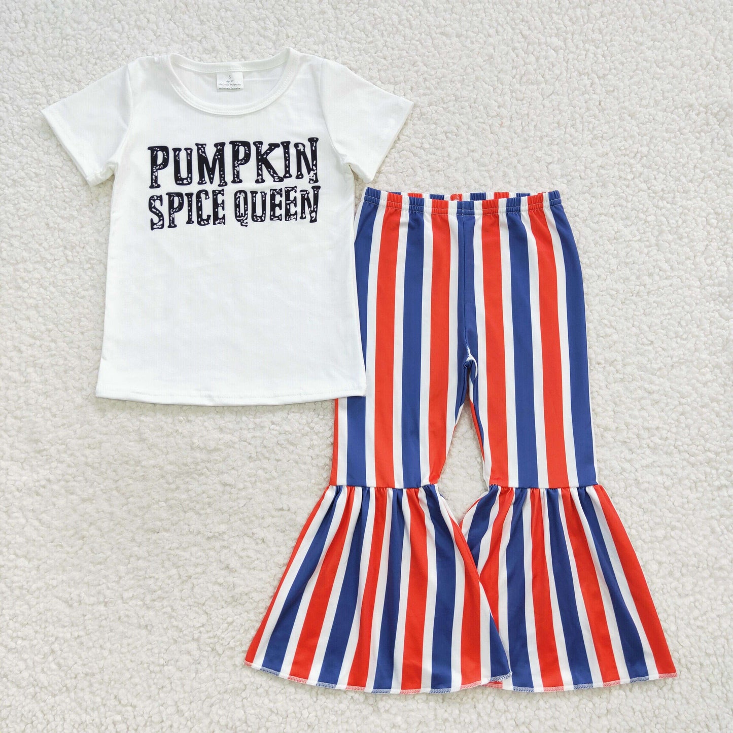 Sibling Baby Girls Fall Pumpkin Short Sleeve Top With Bell Bottom Pants Outfit