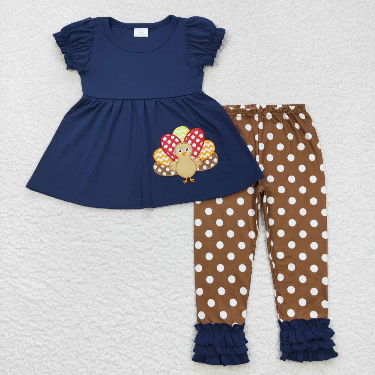 GSPO0795 Kids Girls Fall  Embroidery  Thanksgiving Turkey Outfit