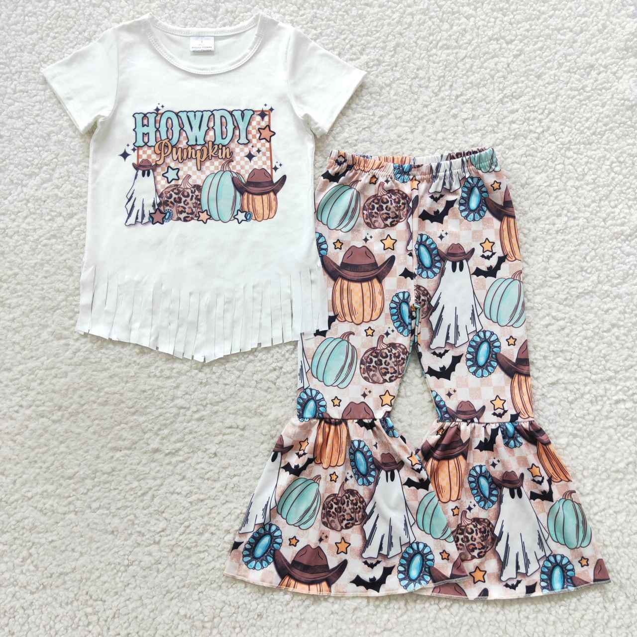 Kids Girls Sibling Halloween Little Boo Spooky Bell Bottom Pants Outfit