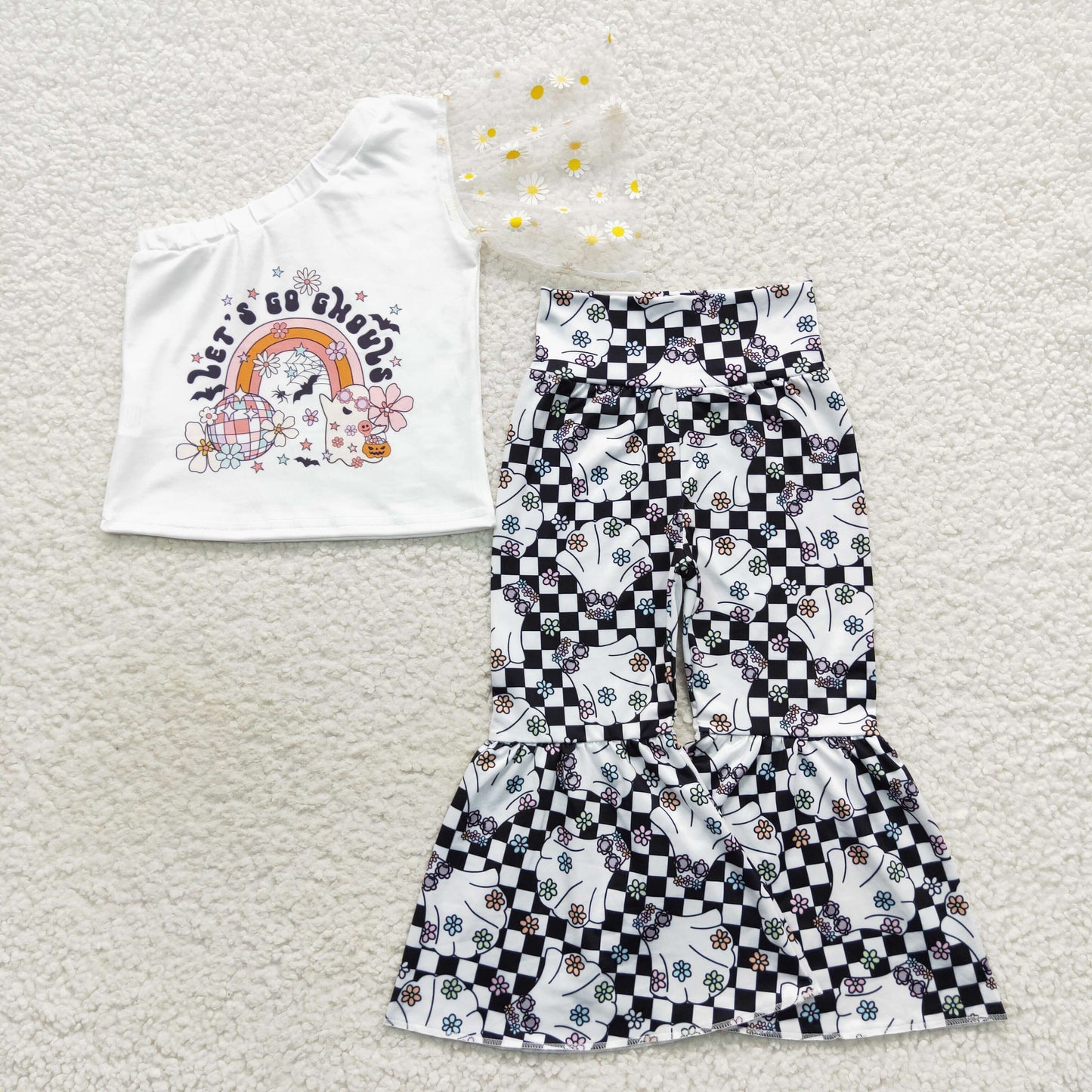 Let's Go Chouls Halloween One Shoulder Set