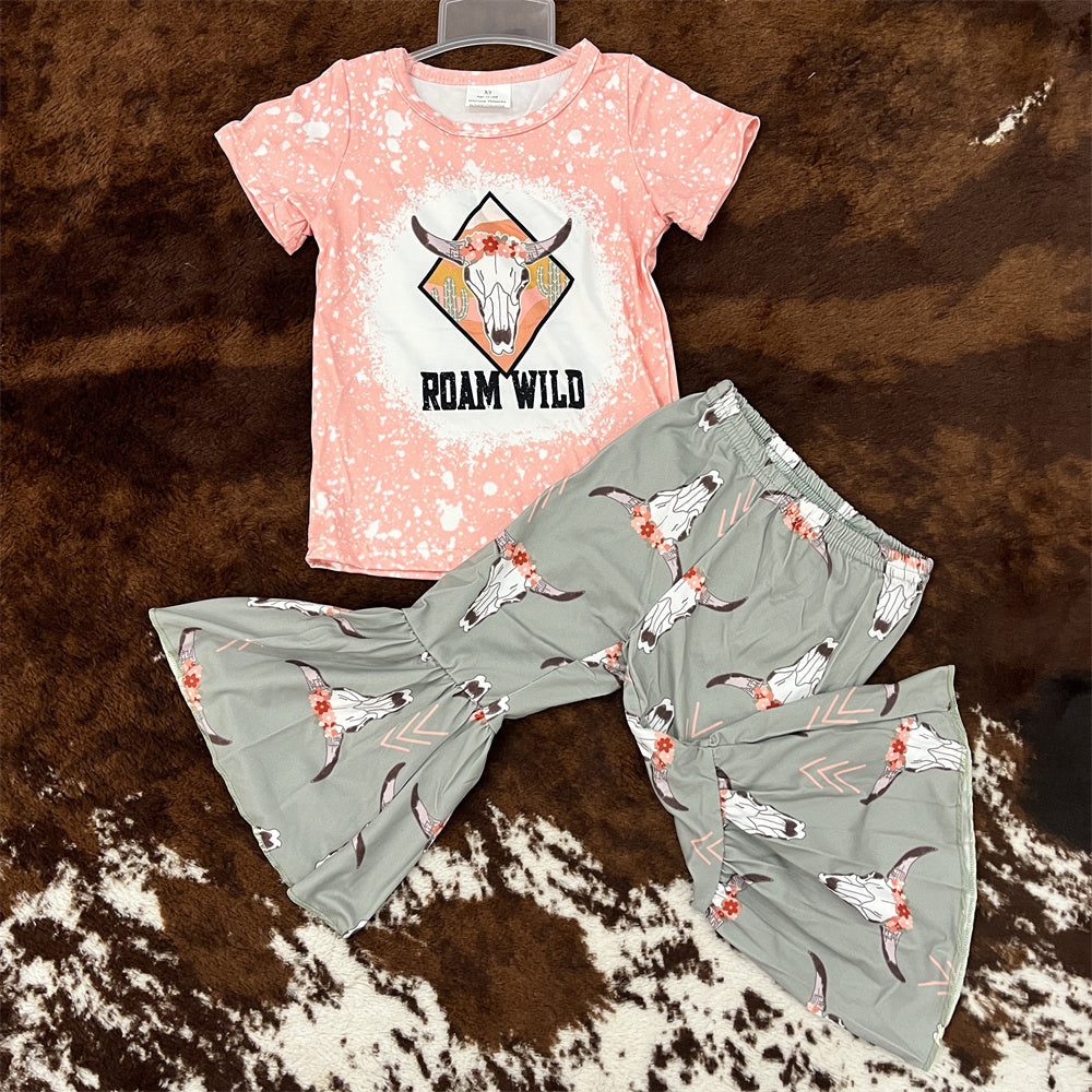 Toddler Girls Sibling Sister Western Cowgirl Bell Bottom Pants Set