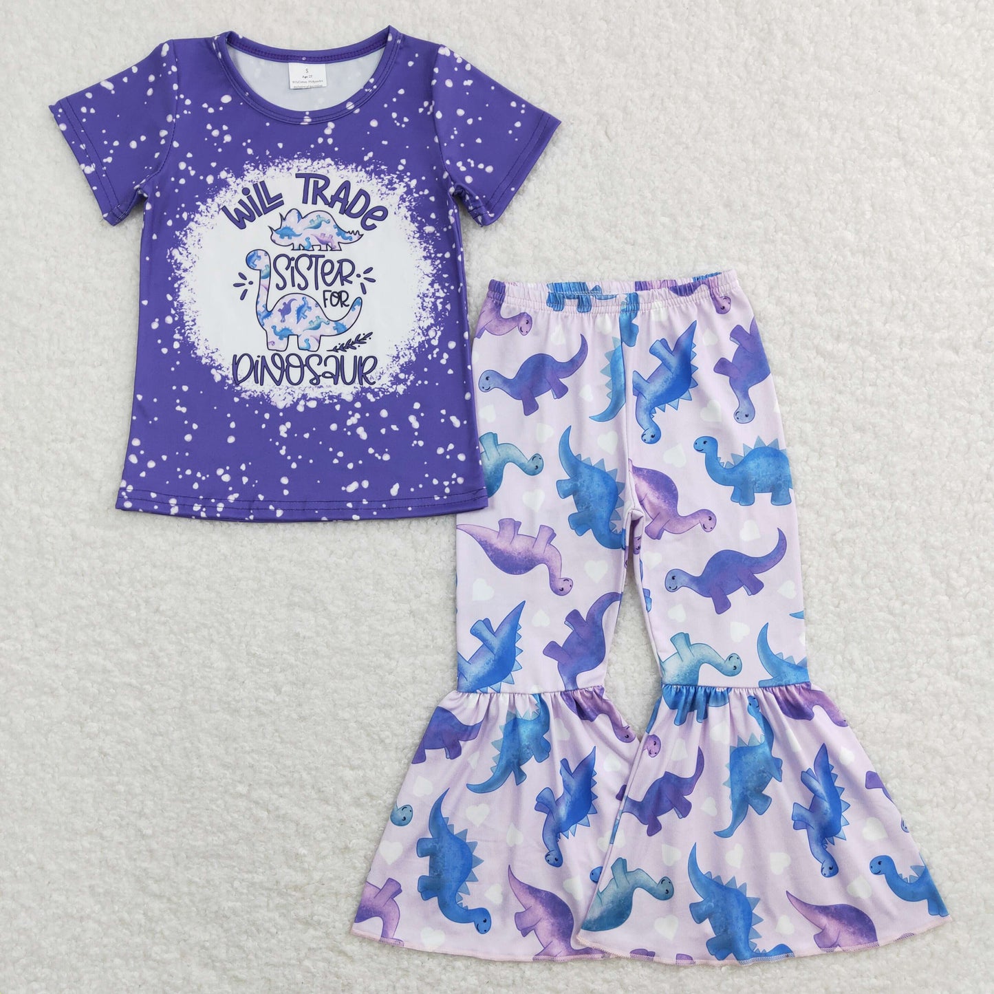 Cute Baby Girls Purple Dinosaur Outfit Sibling Clothing