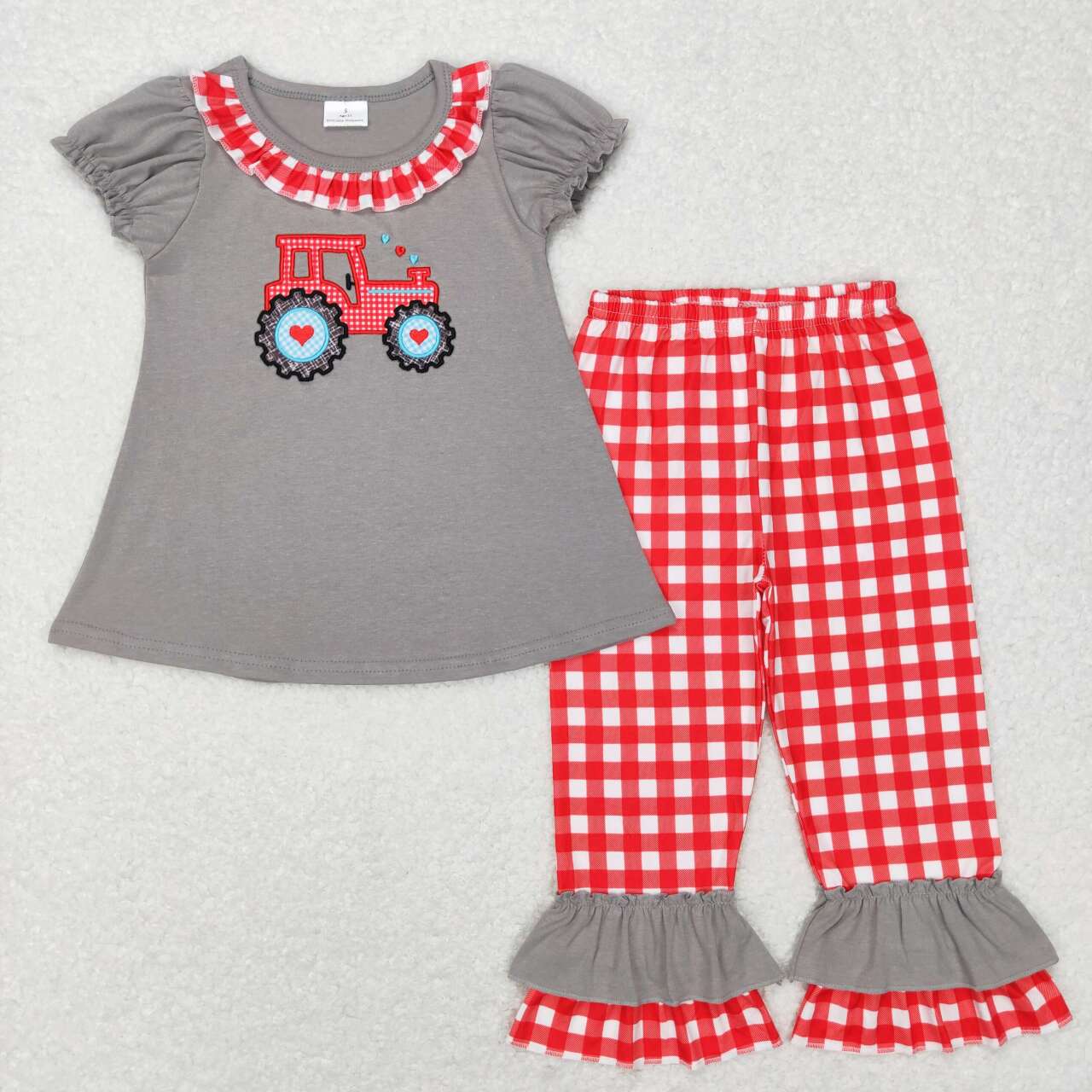 Baby Girls Boys Valentines Tractor Designs Rompers Sibling Clothing Sets