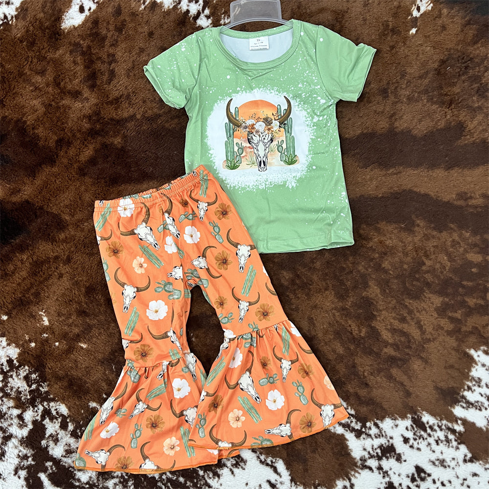 Toddler Girls Sibling Sister Western Cowgirl Bell Bottom Pants Set