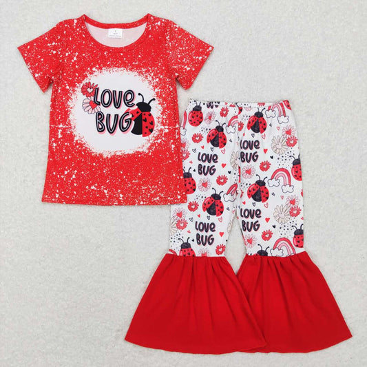 Kids Girls Love Bug Bell Bottom Pants Clothes Set