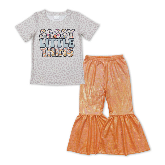 Sassy Little Thing Top matching Shiny Bell Bottom Pants Set