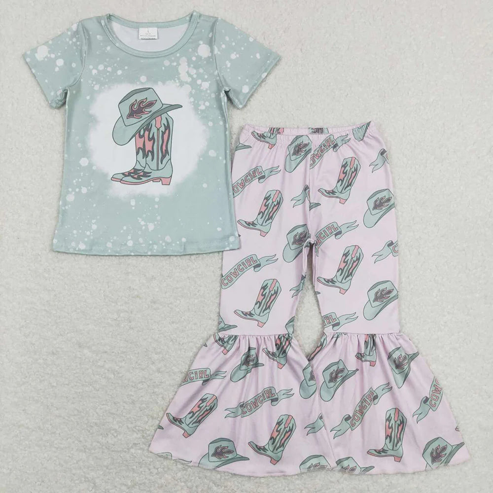 Sibling Baby Girls Western Cowgirls Bell Bottom Pants Outfit