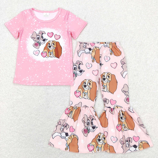 Baby Girls Thick Valentines Cartoon Dog Top Bell Pants Clothes Sets