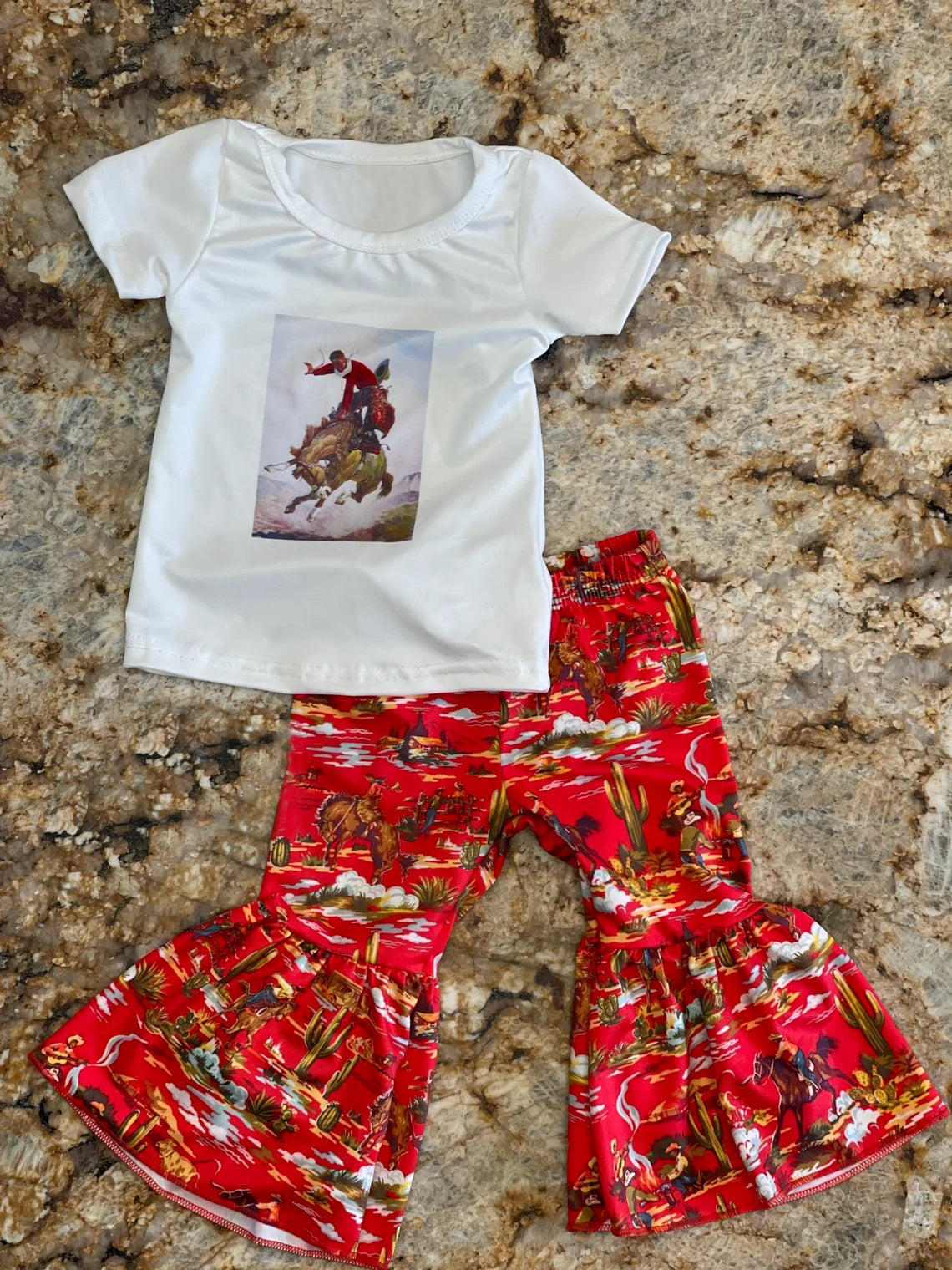 Preorder GSPO1303 Kids Girls Rodeo Bell Bottom Pants Set