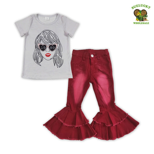 Baby Girls Pop  Singer Top Matching Red Jeans Outfit