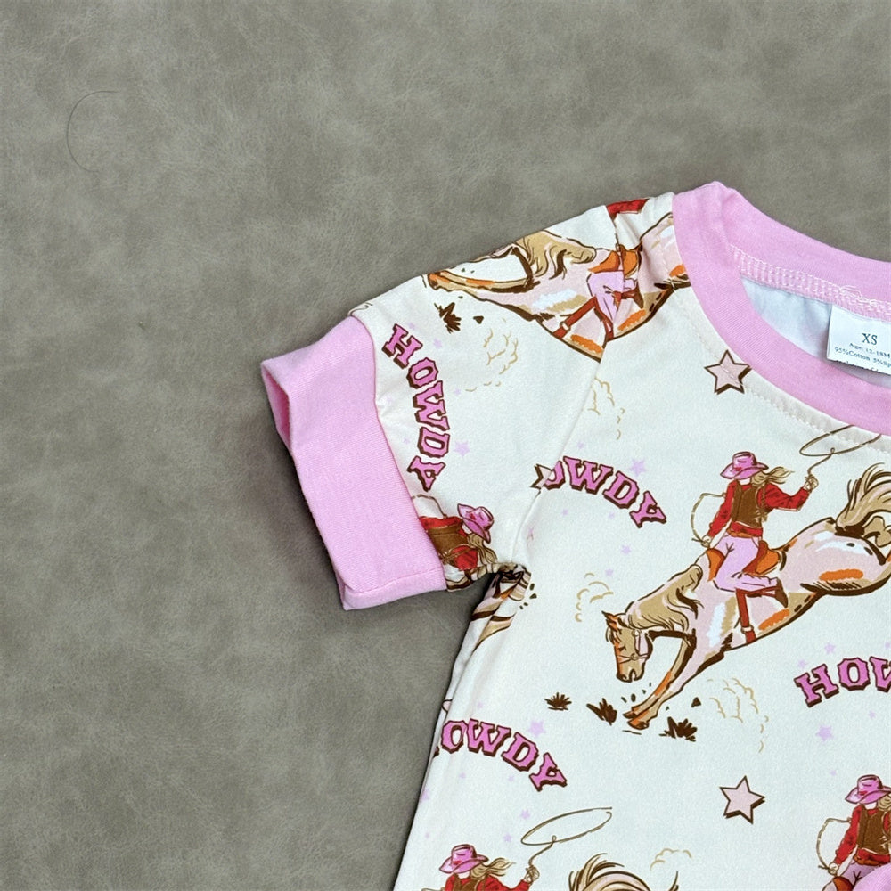 GSPO1488 Baby Girls Cowgirl Rodeo Short Sleeve Pajama Set