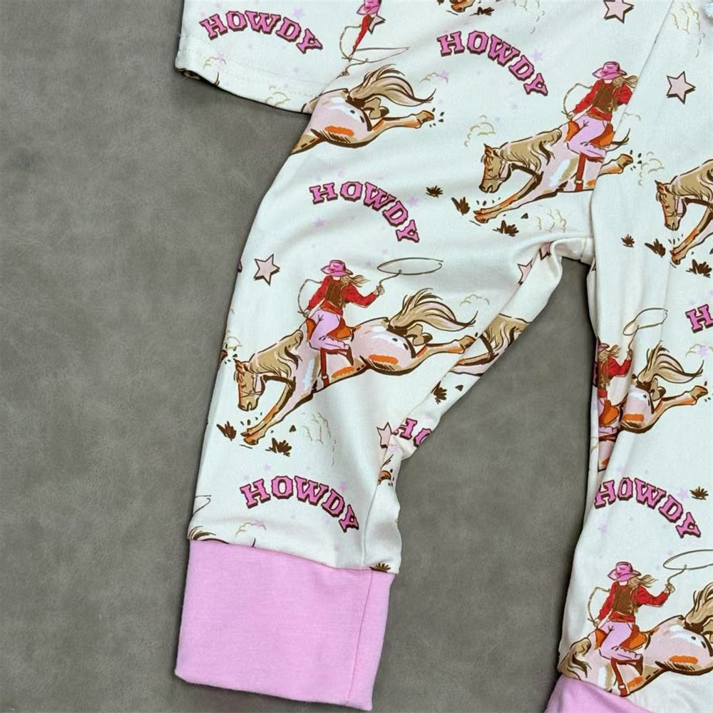 GSPO1488 Baby Girls Cowgirl Rodeo Short Sleeve Pajama Set