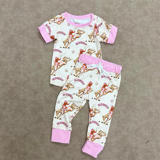 GSPO1488 Baby Girls Cowgirl Rodeo Short Sleeve Pajama Set