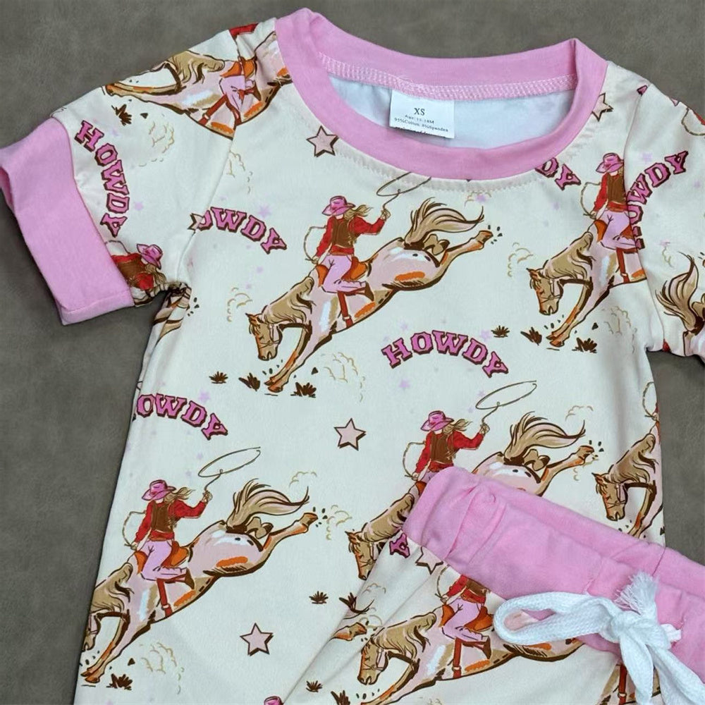 GSPO1488 Baby Girls Cowgirl Rodeo Short Sleeve Pajama Set