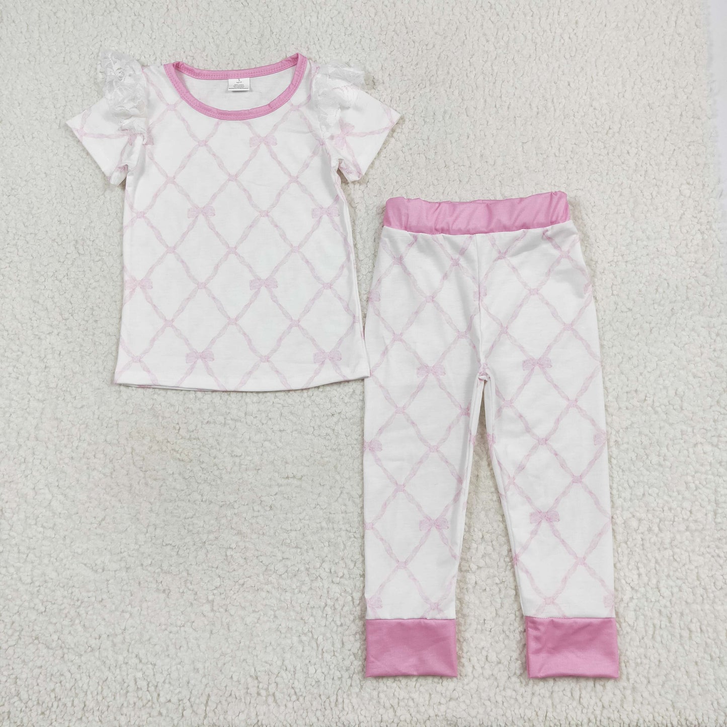 Baby Girls Bamboo Pink Bows Sibling Rompers Bamboo Pajamas Clothes Sets