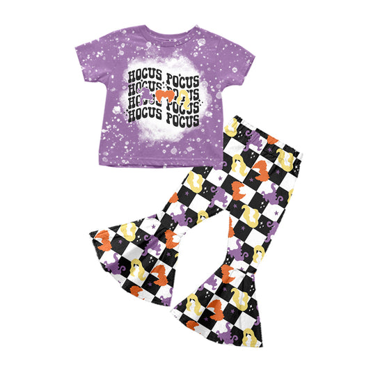 3 MOQ Kids Girls Halloween Checker Bell Bottom Pants Set Preorder