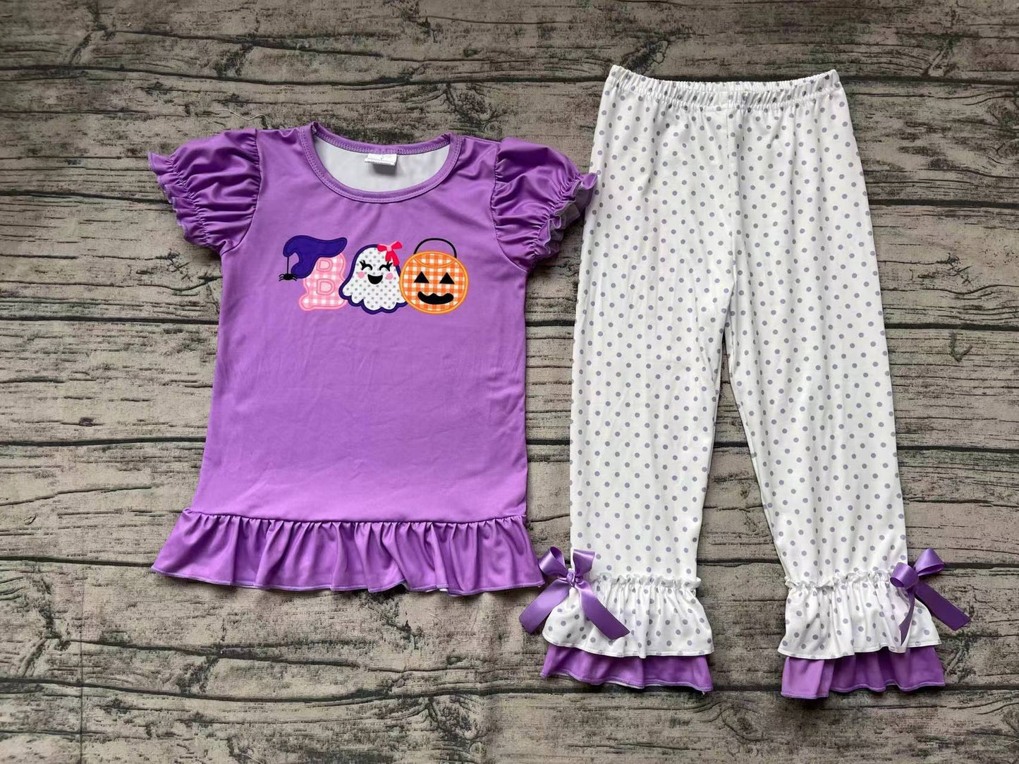 Cute Ghost Pumpkin  Polka Dot Pants Girls Outfit