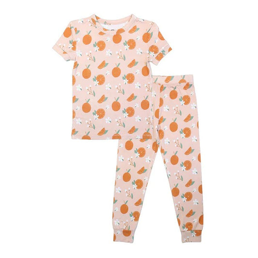 GSPO1650 Toddler Girls Pajama Set Orange Short Sleeve Pants