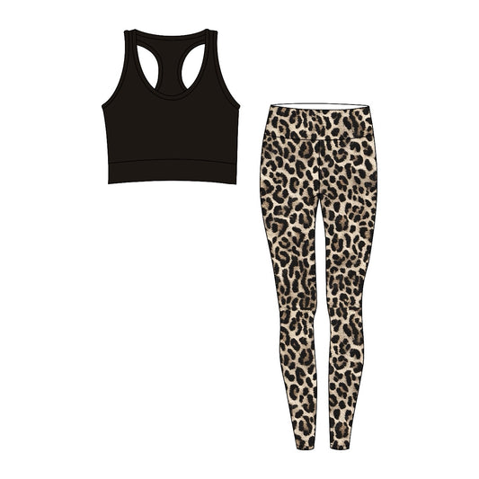 GSPO1663 Baby Girls Black Top Leopard Pants Set Preorder