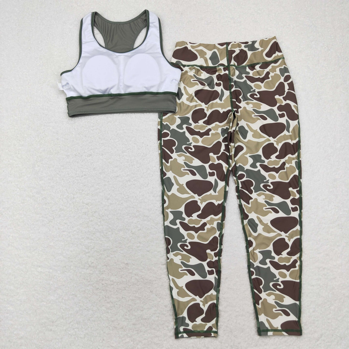 GSPO1665 Baby Girls Green Tank Camo Active Sport Pants Set