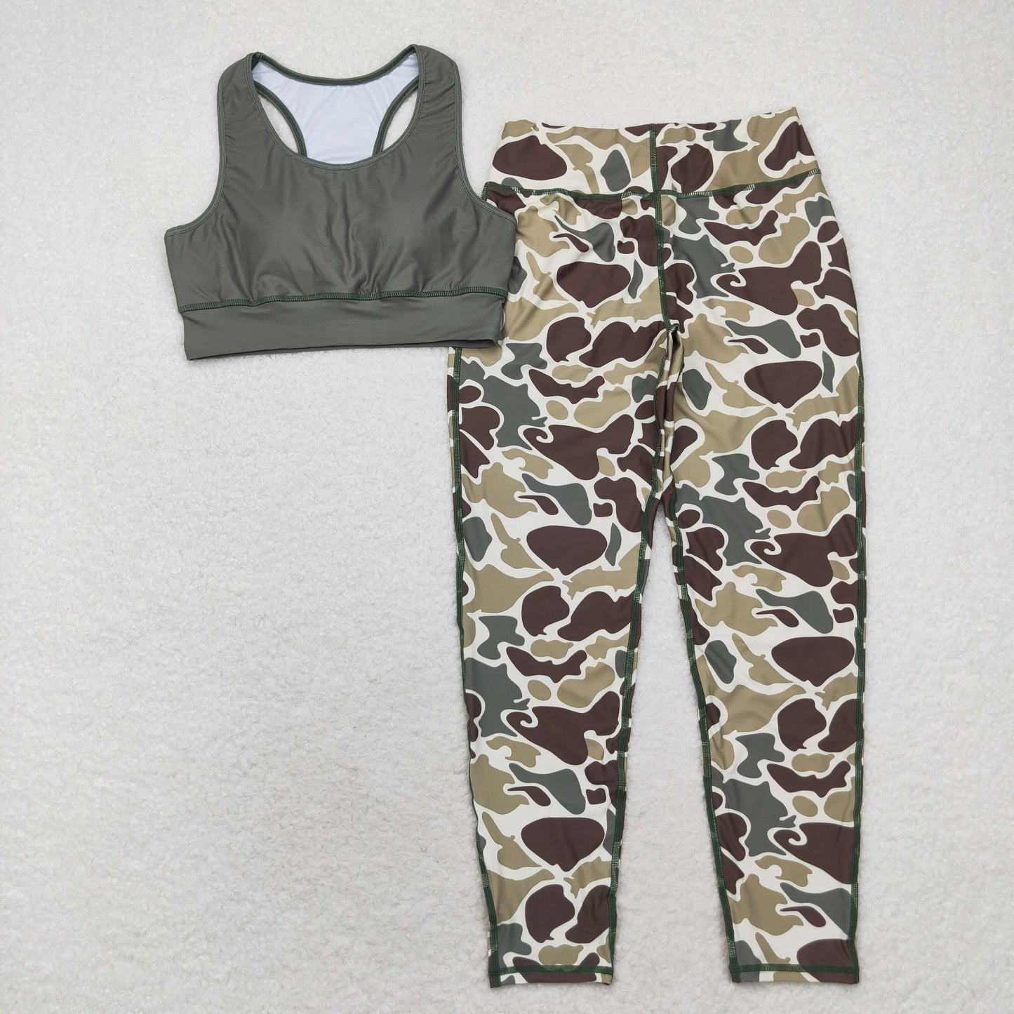 GSPO1665 Baby Girls Green Tank Camo Active Sport Pants Set