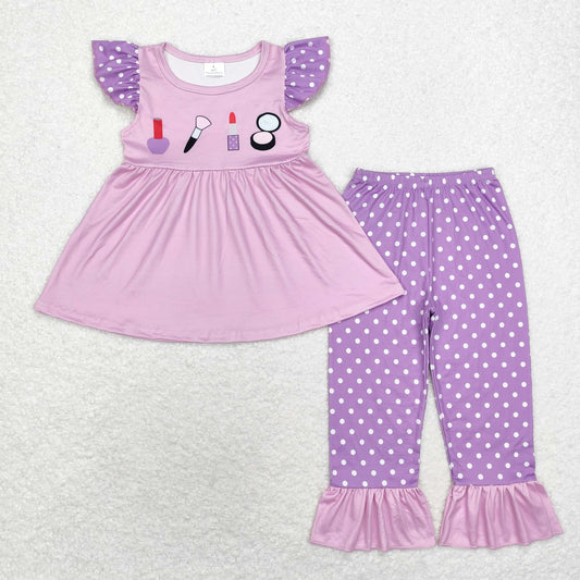 Baby Girls Make Up Tunic Top Purple Ruffle Pants Set