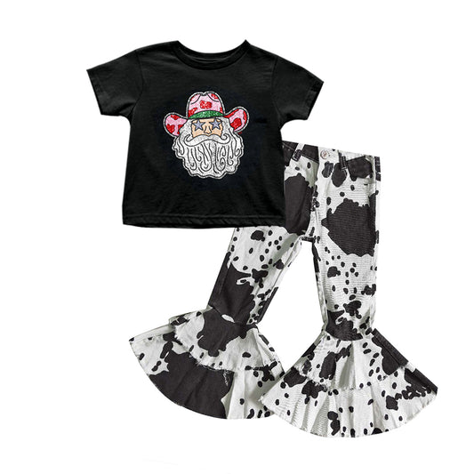 GSPO1694 Baby Girls Christmas Santa Top Cow Denim Pants Set Pre-order