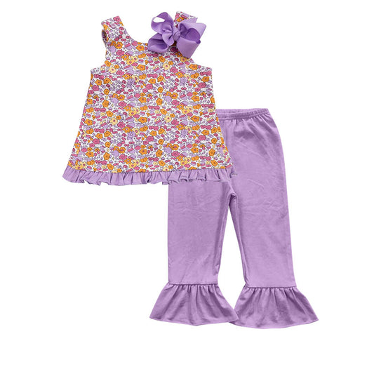 GSPO1695 Baby Girls Flower Sleeveless Top Purple Pants Outfit Pre-order