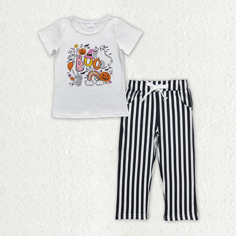 GSPO1701 Baby Halloween Boo White Top and Black Striped Pants Outfit