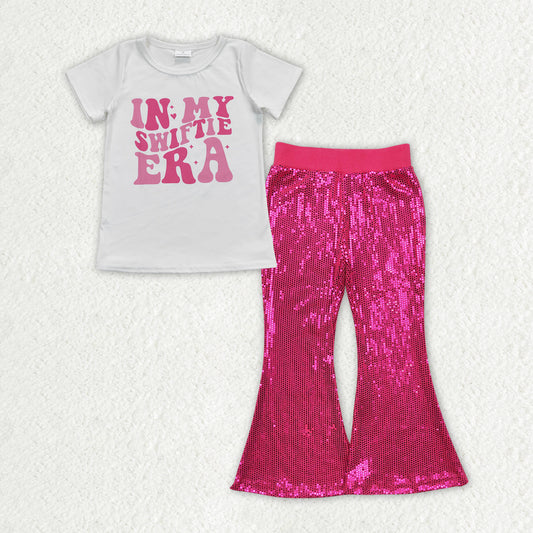 Singer In My Swiftie Era Hot Pink Sequin Bell Bottom Pants Outfit