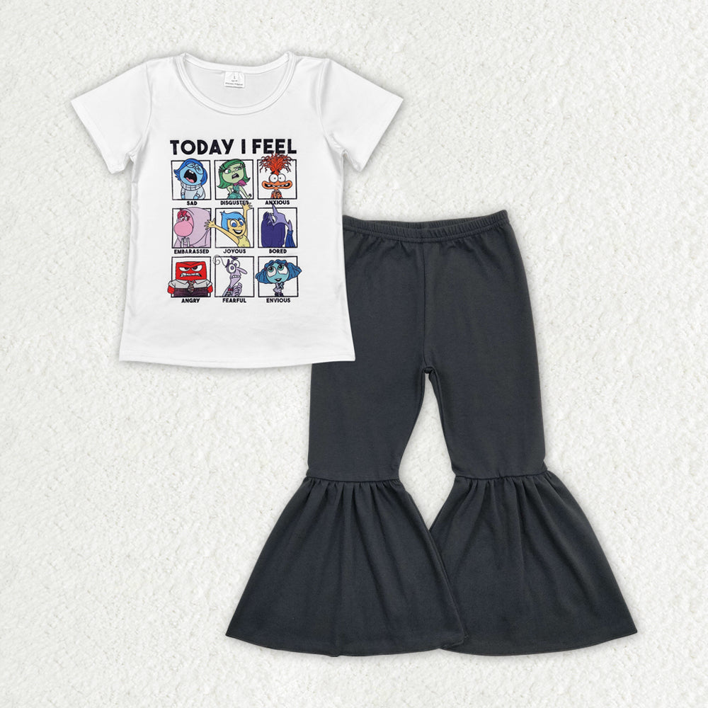 GSPO1712 Baby Girls Cartoon Short Sleeve Top Black Pants Set